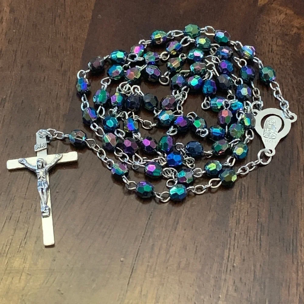 Rainbow Iridescent Acrylic Beaded Catholic Religious Rosary
